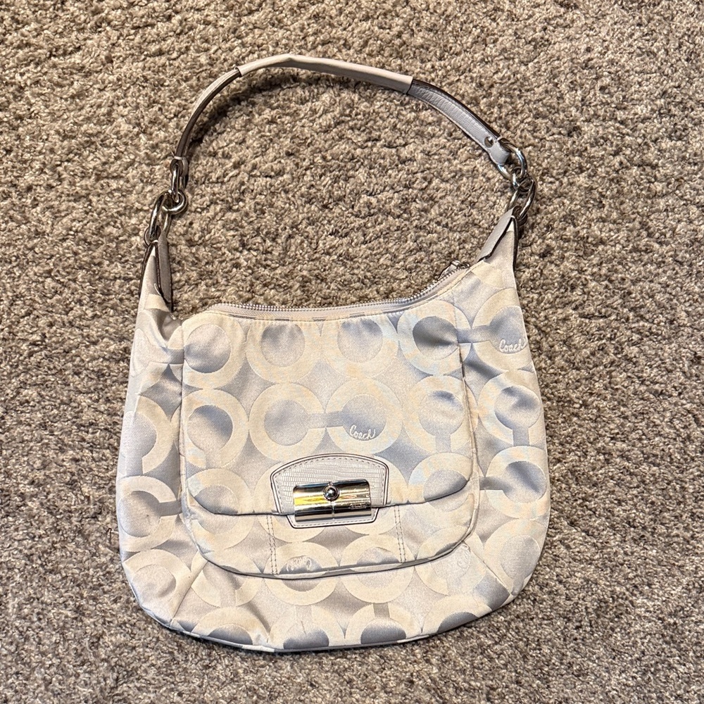 Coach Silver and Gray Patterned Shoulder Bag
